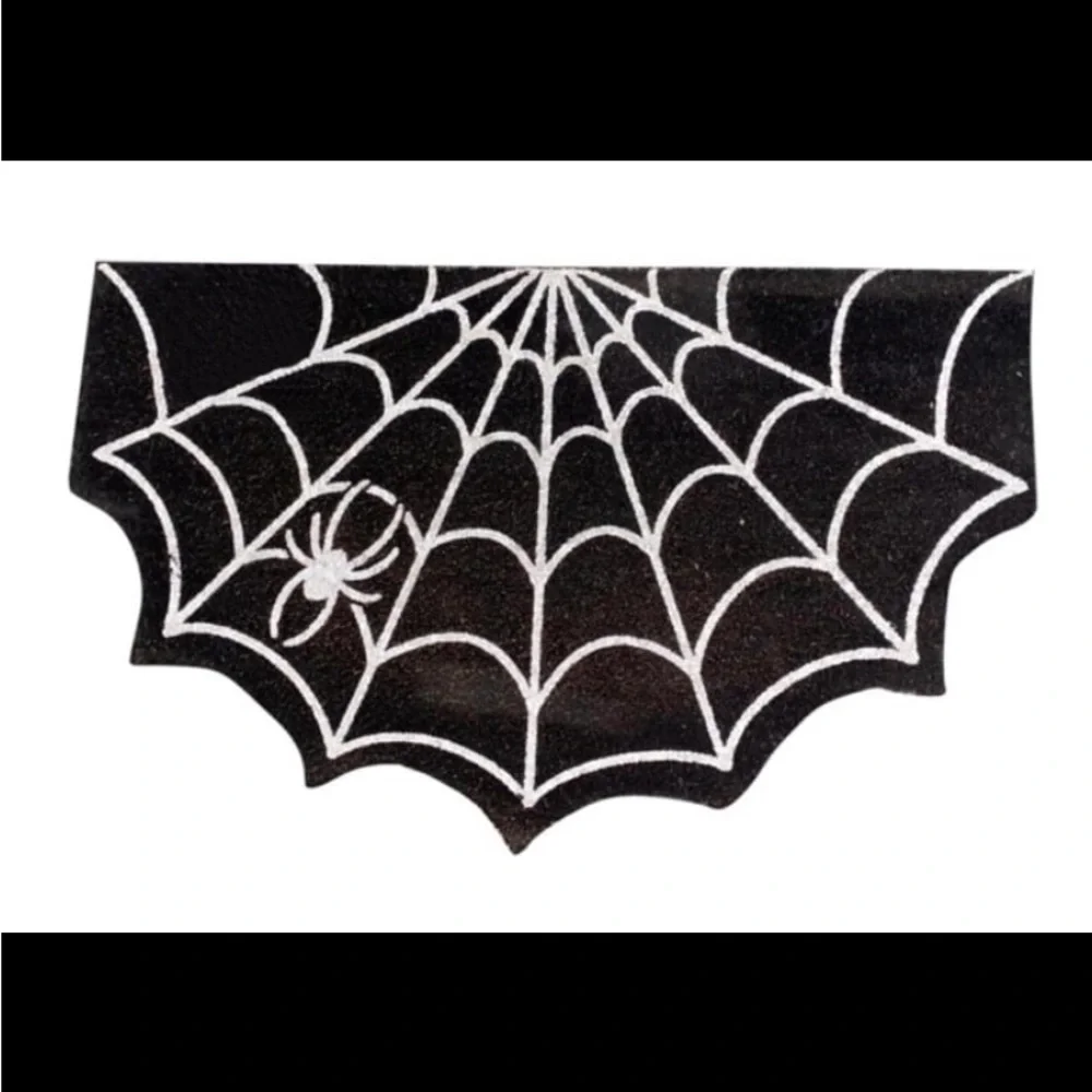 New! Gothic Decor Doormat / Rug Spider Web Design. Size: 20” x 31”. Black/White